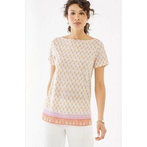 J. Jill Love Linen‎ Portofino Top Floral Print Short Sleeve Petite Medium Casual